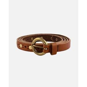 NEW AMSTERDAM HERITAGE women's chloe vintage studded skinny belt in cognac